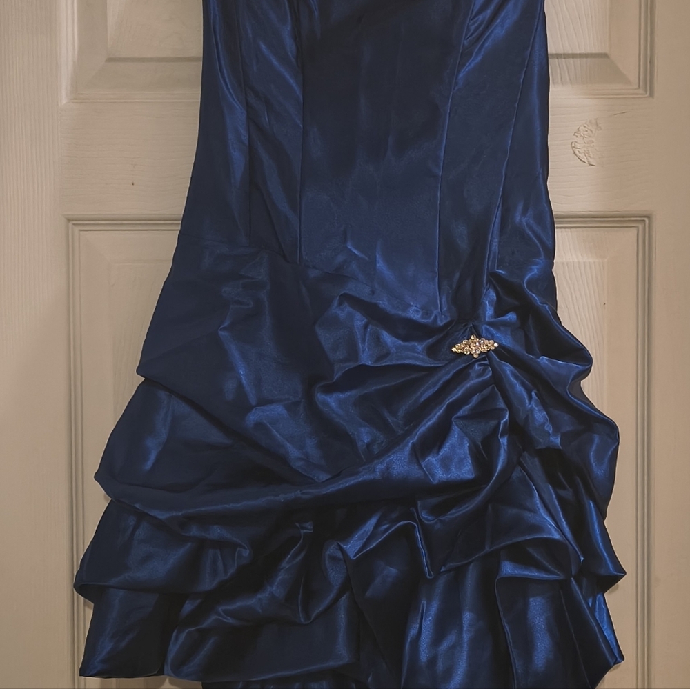 Vintage McClintock For Ginnie Sax R Blue Satin Cocktail Dress Sz 5 Jr - Picture 3 of 5